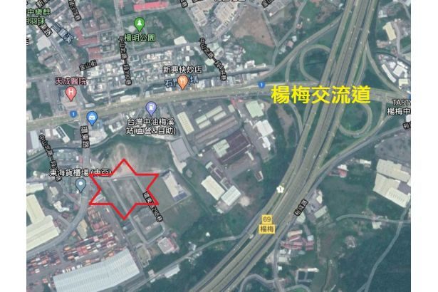 區位圖：基地緊鄰楊梅交流道、國道1號